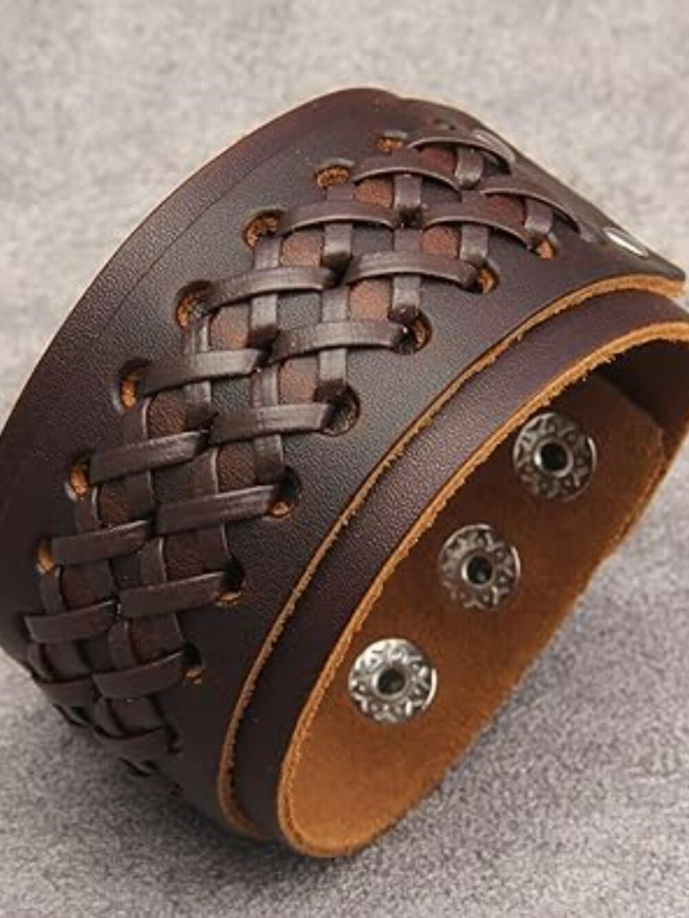 NEW‎ Leather Wristband Bracelet Handmade Wide Cuff Braided Criss Cross Boho